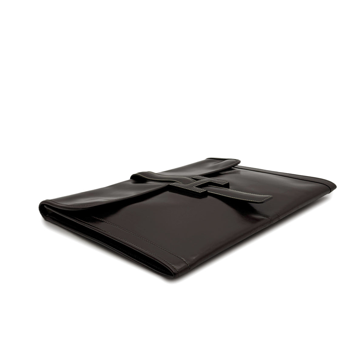 HERMES JIGE GM EBENE BOXCALF CLUTCH BAG 〇K 90293024