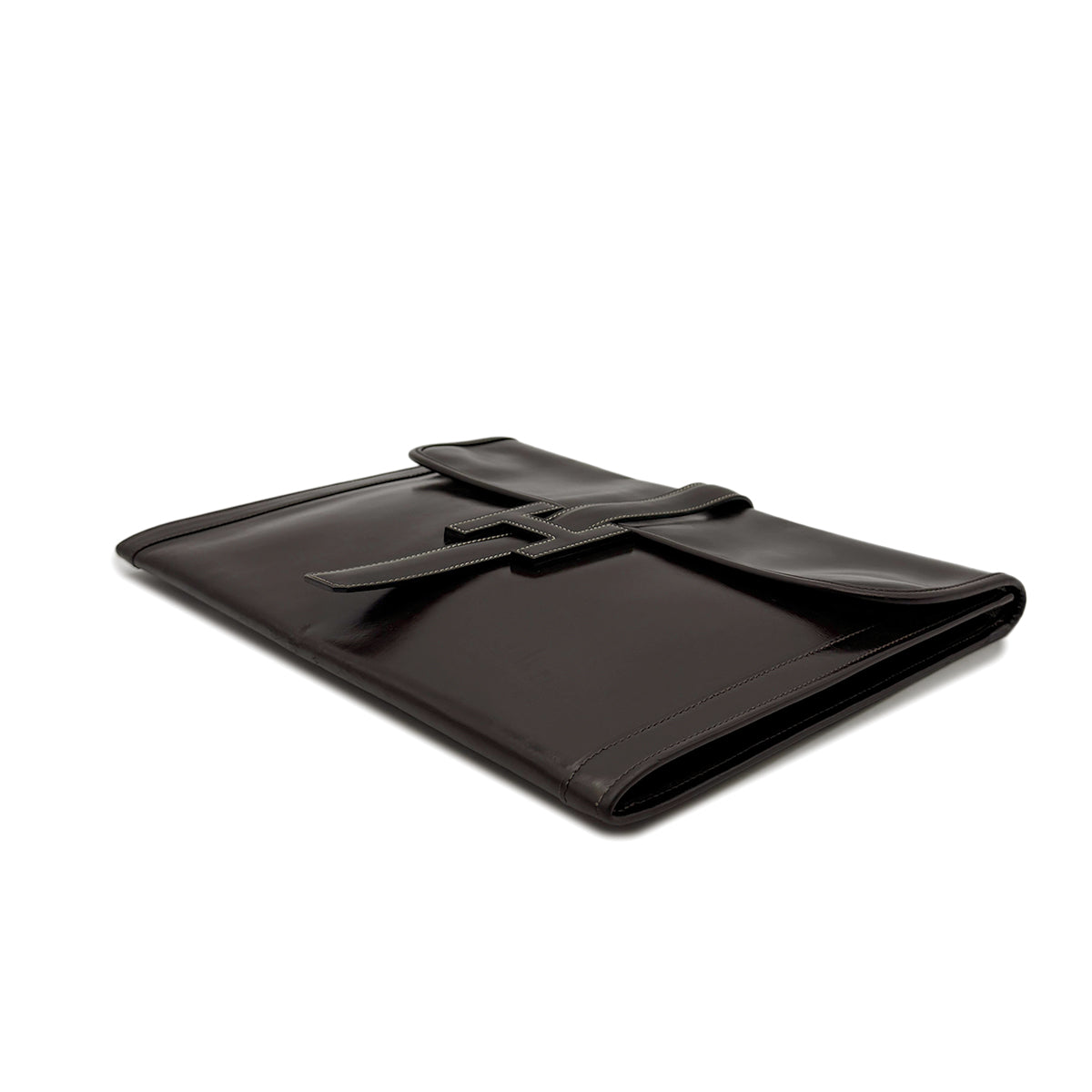 HERMES JIGE GM EBENE BOXCALF CLUTCH BAG 〇K 90293024