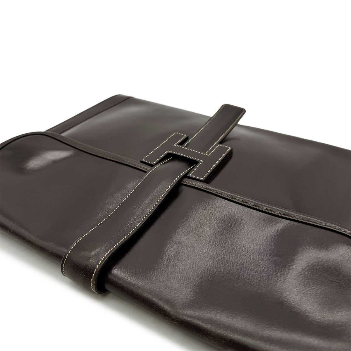HERMES JIGE GM EBENE BOXCALF CLUTCH BAG 〇K 90293024