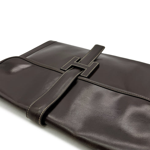 HERMES JIGE GM EBENE BOXCALF CLUTCH BAG 〇K 90293024 - PURPOSE