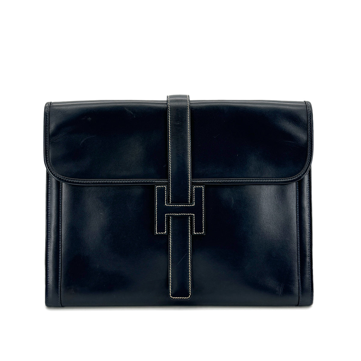 HERMES JIGE GM BLUE INDIGO BOXCALF CLUTCH BAG 〇V 90293025