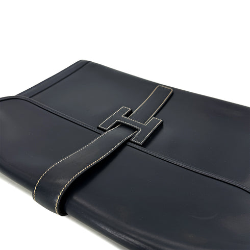 HERMES JIGE GM BLUE INDIGO BOXCALF CLUTCH BAG 〇V 90293025 - PURPOSE