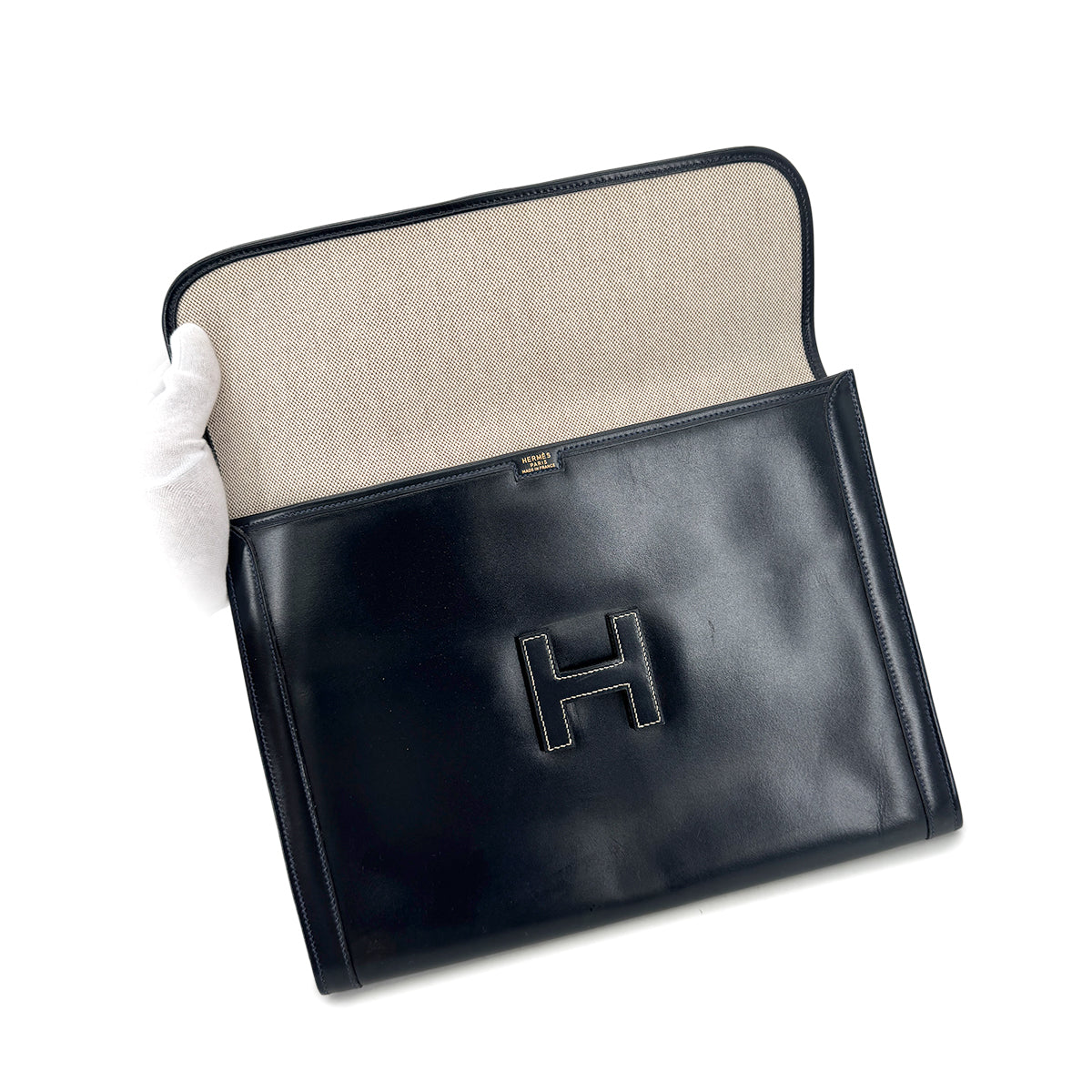 HERMES JIGE GM BLUE INDIGO BOXCALF CLUTCH BAG 〇V 90293025