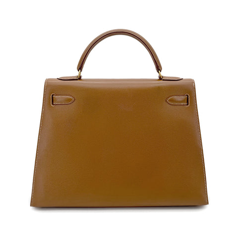 HERMES KELLY 32 SELLIER GOLD COUCHEVEL HAND SHOULDER BAG 〇Y GHW 90293255 - PURPOSE