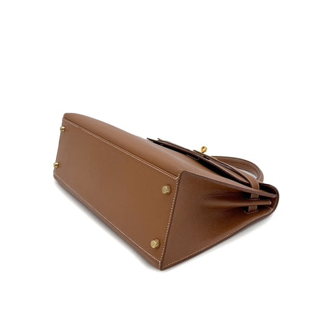 HERMES KELLY 32 SELLIER GOLD COUCHEVEL HAND SHOULDER BAG 〇Y GHW 90293255 - PURPOSE