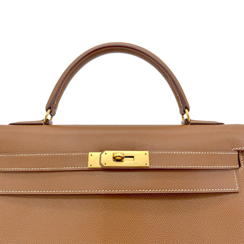 HERMES KELLY 32 SELLIER GOLD COUCHEVEL HAND SHOULDER BAG 〇Y GHW 90293255 - PURPOSE