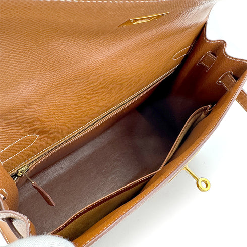 HERMES KELLY 32 SELLIER GOLD COUCHEVEL HAND SHOULDER BAG 〇Y GHW 90293255 - PURPOSE