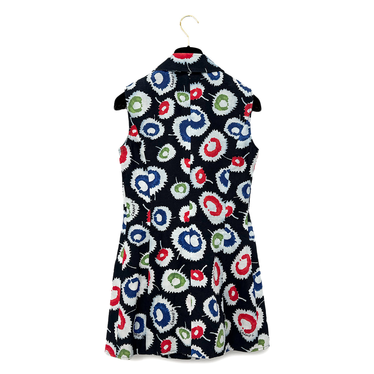 CHANEL VINTAGE SLEEVELESS DRESS COCO BUTTON MULTI COLOR LINEN 38 97S RTW 90293258