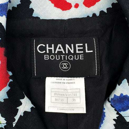 CHANEL VINTAGE SLEEVELESS DRESS COCO BUTTON MULTI COLOR LINEN 38 97S RTW 90293258