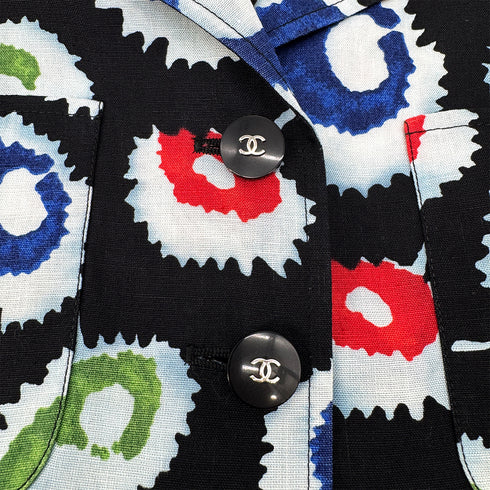 CHANEL VINTAGE SLEEVELESS DRESS COCO BUTTON MULTI COLOR LINEN 38 97S RTW 90293258