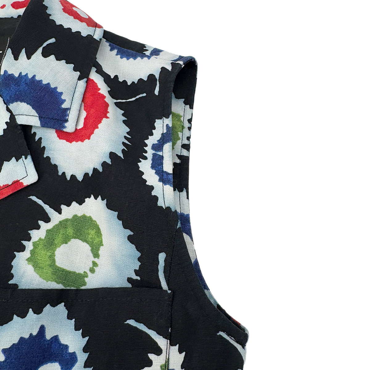 CHANEL VINTAGE SLEEVELESS DRESS COCO BUTTON MULTI COLOR LINEN 38 97S RTW 90293258