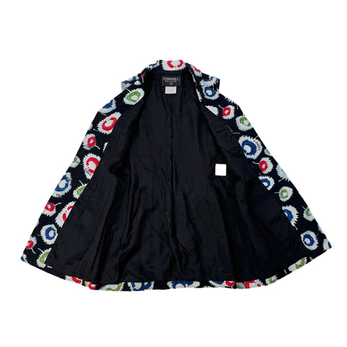 CHANEL VINTAGE SLEEVELESS DRESS COCO BUTTON MULTI COLOR LINEN 38 97S RTW 90293258