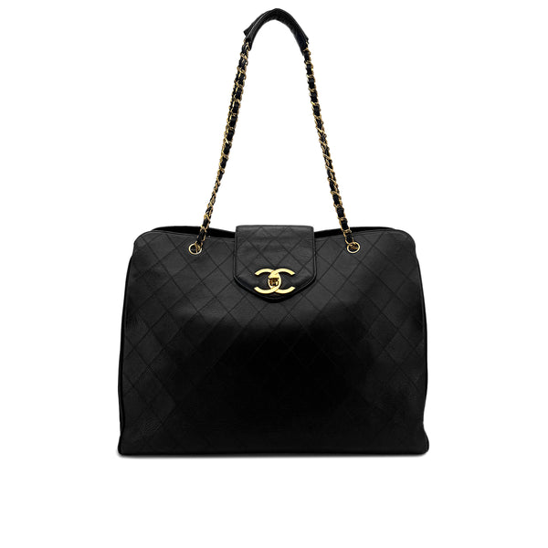 CHANEL VINTAGE SUPER MODEL BICOLORE CHAIN TOTE BAG BLACK LEATHER 90293285 - PURPOSE