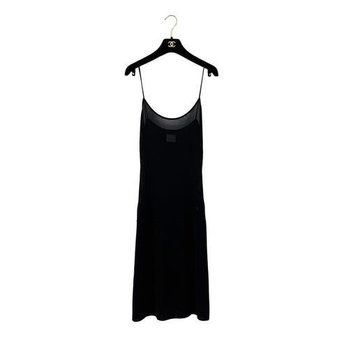 CHANEL SLEEVELESS KNIT DRESS COCOMARK BLACK RAYON COTTON 40 01P RTW 90293286