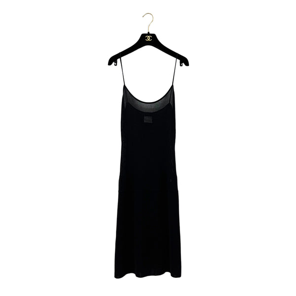 CHANEL SLEEVELESS KNIT DRESS COCOMARK BLACK RAYON COTTON 40 01P RTW 90293286
