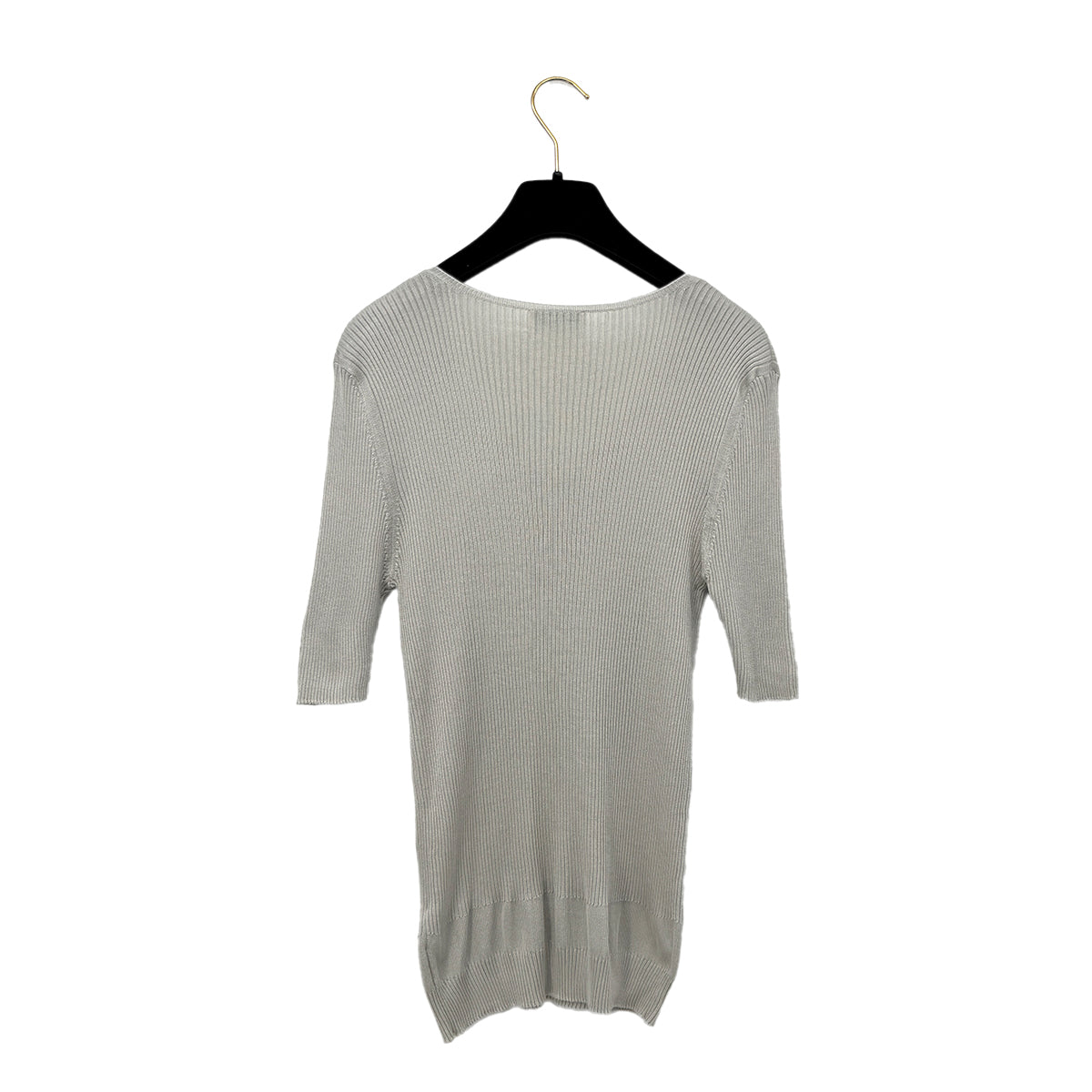 CHANEL VINTAGE KNIT SHORT SLEEVE TOPS LOGO GRAY SILK 44 99P RTW 90293287