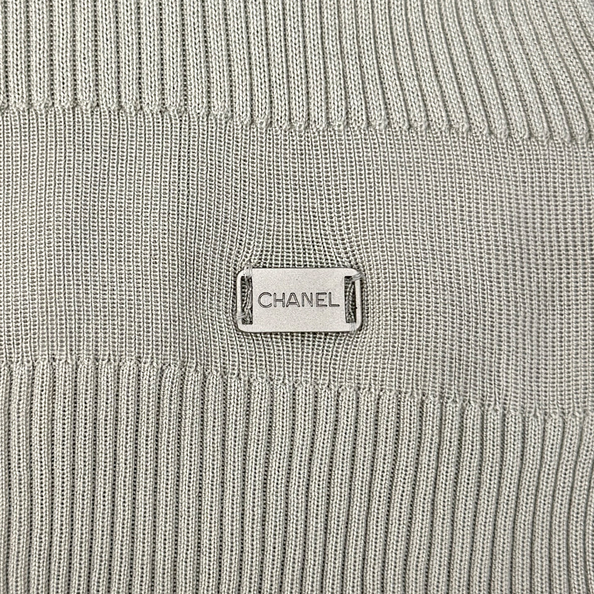 CHANEL VINTAGE KNIT SHORT SLEEVE TOPS LOGO GRAY SILK 44 99P RTW 90293287