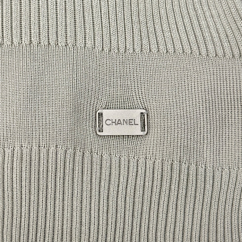 CHANEL VINTAGE KNIT SHORT SLEEVE TOPS LOGO GRAY SILK 44 99P RTW 90293287