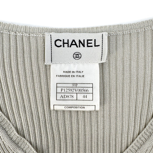 CHANEL VINTAGE KNIT SHORT SLEEVE TOPS LOGO GRAY SILK 44 99P RTW 90293287
