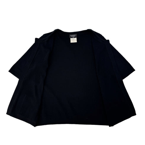 CHANEL VINTAGE KNIT SHORT SLEEVE GOWN TOPS COCO BUTTON BLACK COTTON 40 96P RTW 90293288