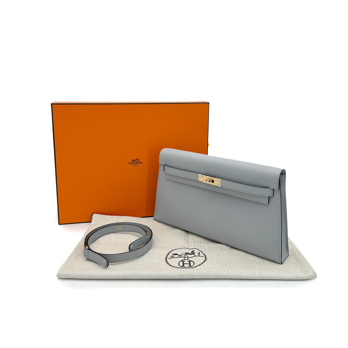 HERMES KELLY ELAN GRIS MOUETTE EPSOM CLUTCH SHOULDER BAG K GHW 90293292