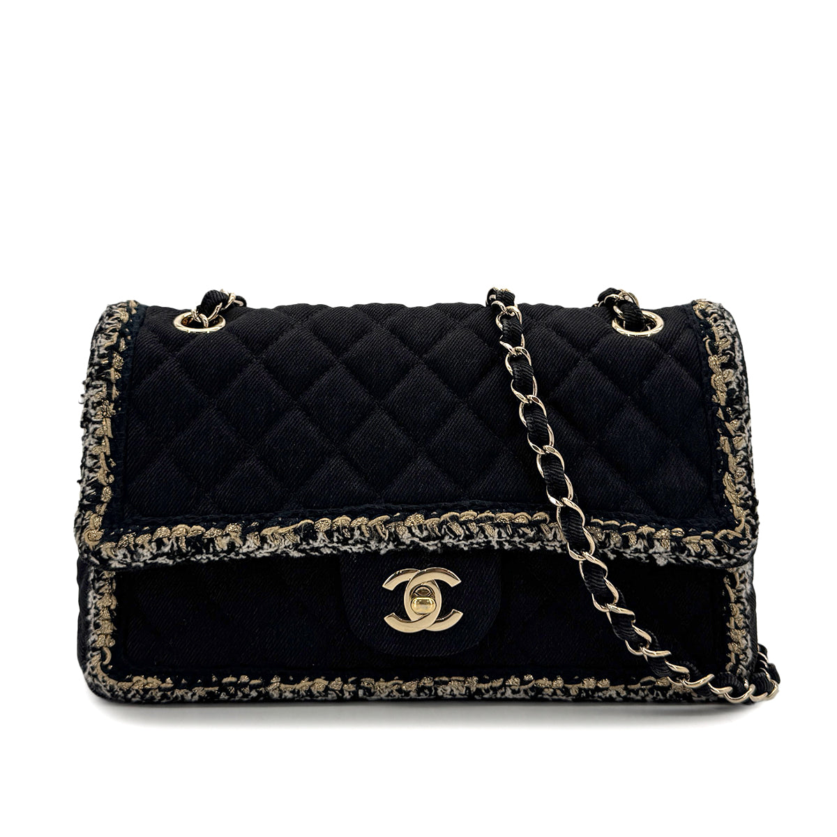 CHANEL MATELASSE CHAIN SHOULDER BAG BLACK CANVAS TWEED 90293294