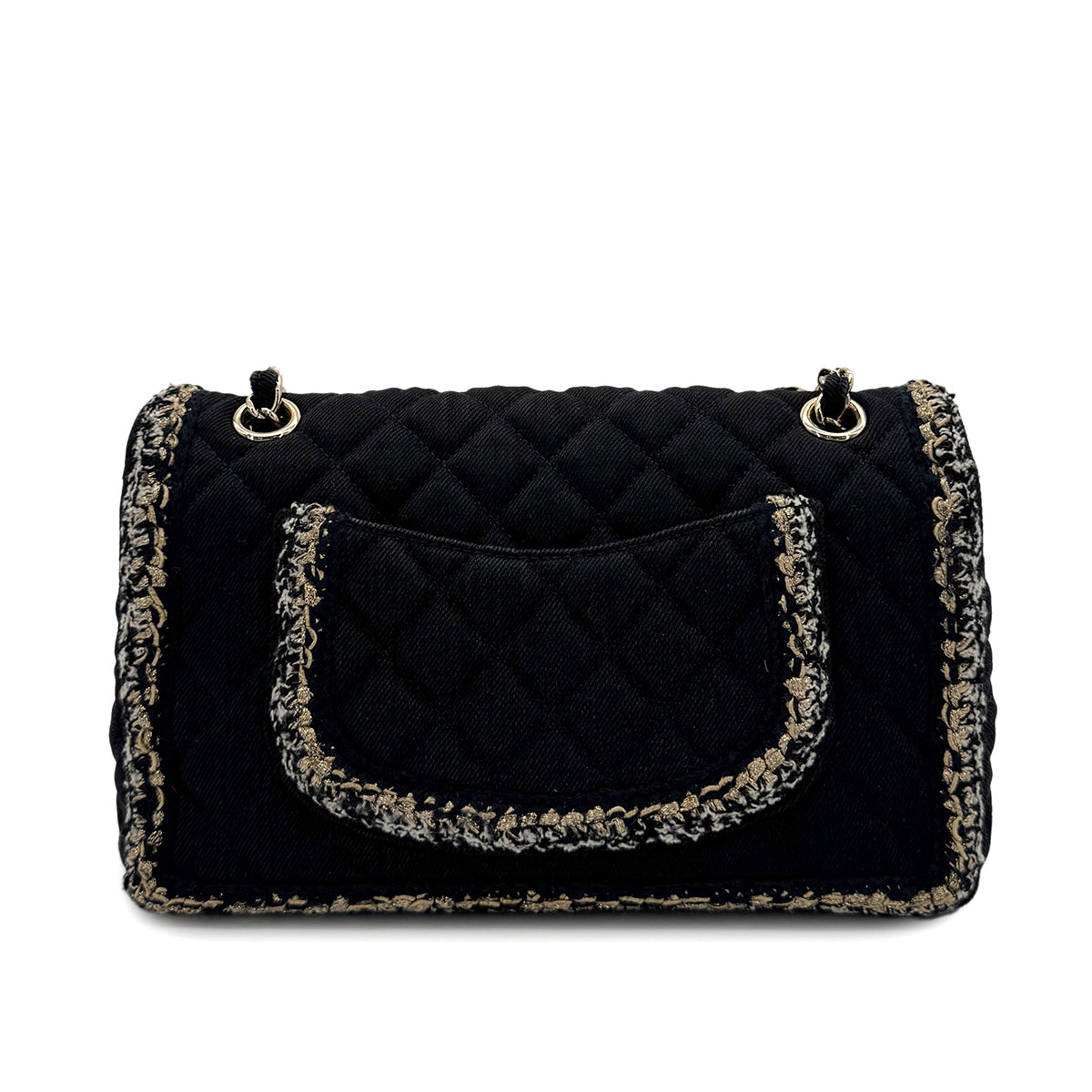 CHANEL MATELASSE CHAIN SHOULDER BAG BLACK CANVAS TWEED 90293294