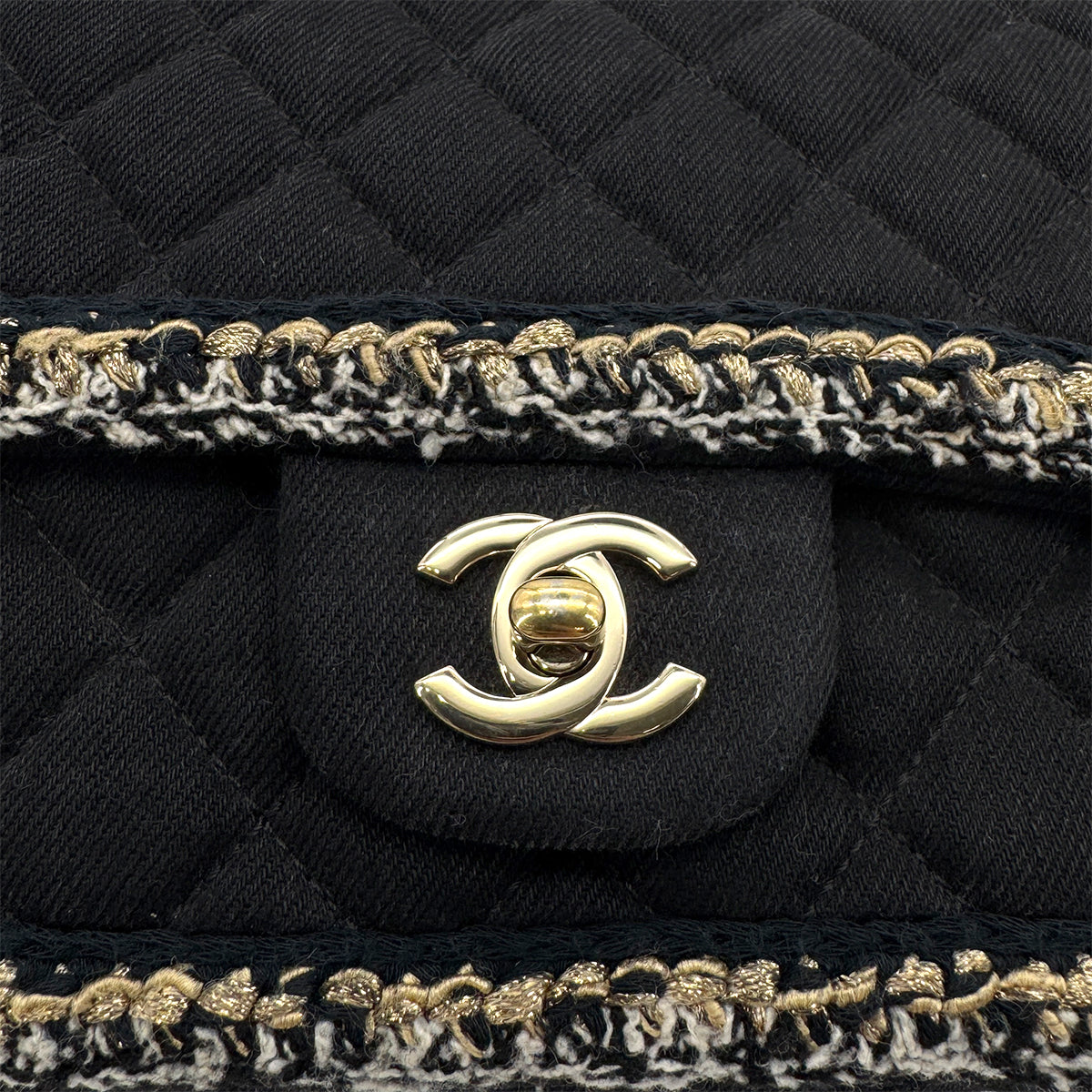 CHANEL MATELASSE CHAIN SHOULDER BAG BLACK CANVAS TWEED 90293294