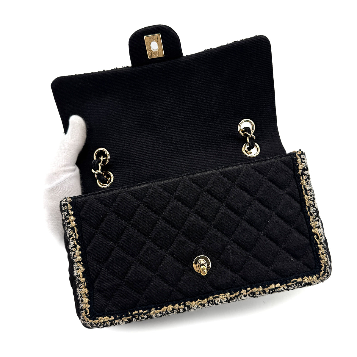 CHANEL MATELASSE CHAIN SHOULDER BAG BLACK CANVAS TWEED 90293294