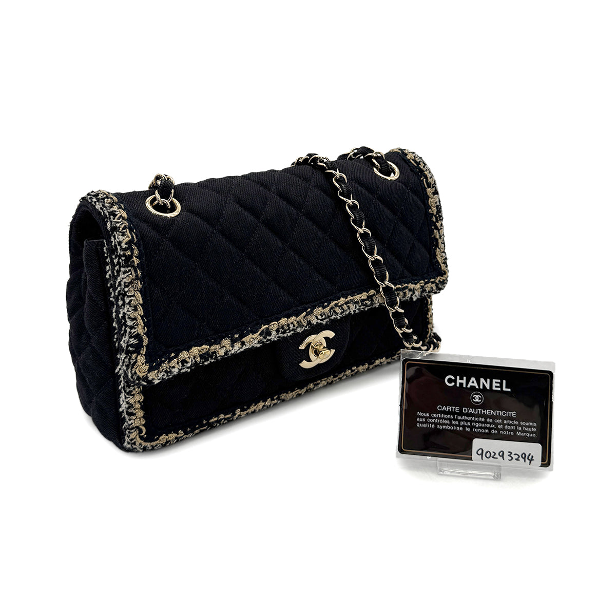 CHANEL MATELASSE CHAIN SHOULDER BAG BLACK CANVAS TWEED 90293294