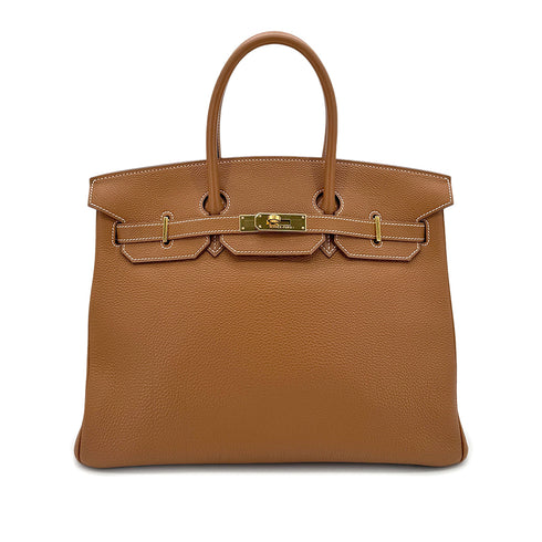 HERMES BIRKIN 35 GOLD TOGO HAND BAG □G GHW 90293295 - PURPOSE