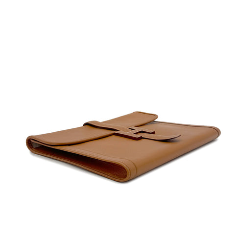 HERMES JIGE GM GOLD COUCHEVEL CLUTCH BAG 〇W 90293299 - PURPOSE
