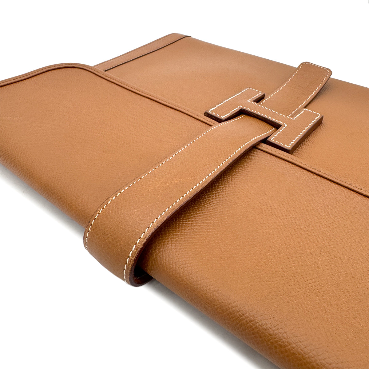 HERMES JIGE GM GOLD COUCHEVEL CLUTCH BAG 〇W 90293299