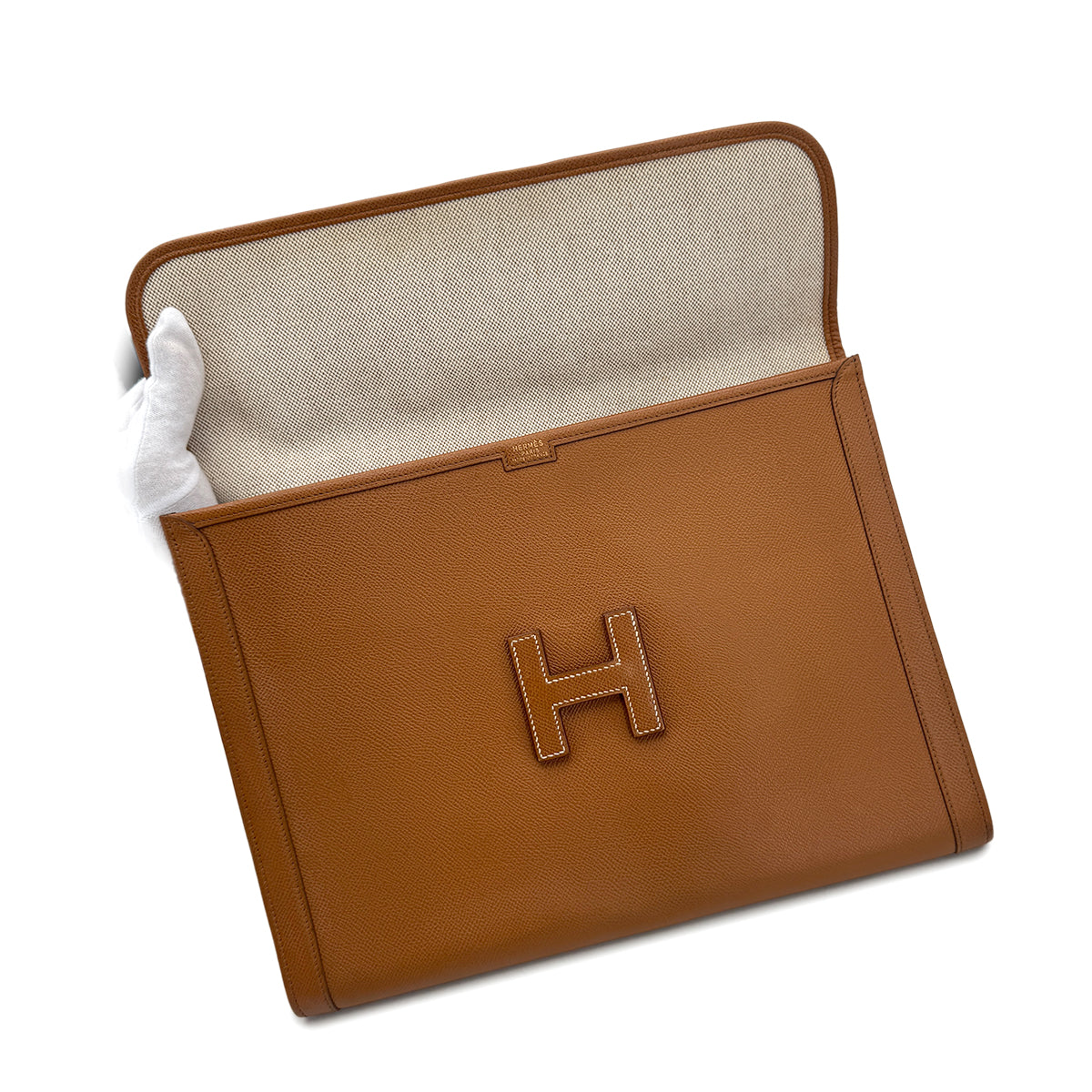 HERMES JIGE GM GOLD COUCHEVEL CLUTCH BAG 〇W 90293299