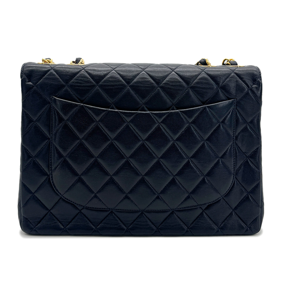 CHANEL VINTAGE JUMBO MATELASSE 30 CHAIN SHOULDER BAG NAVY LAMB SKIN 90293300