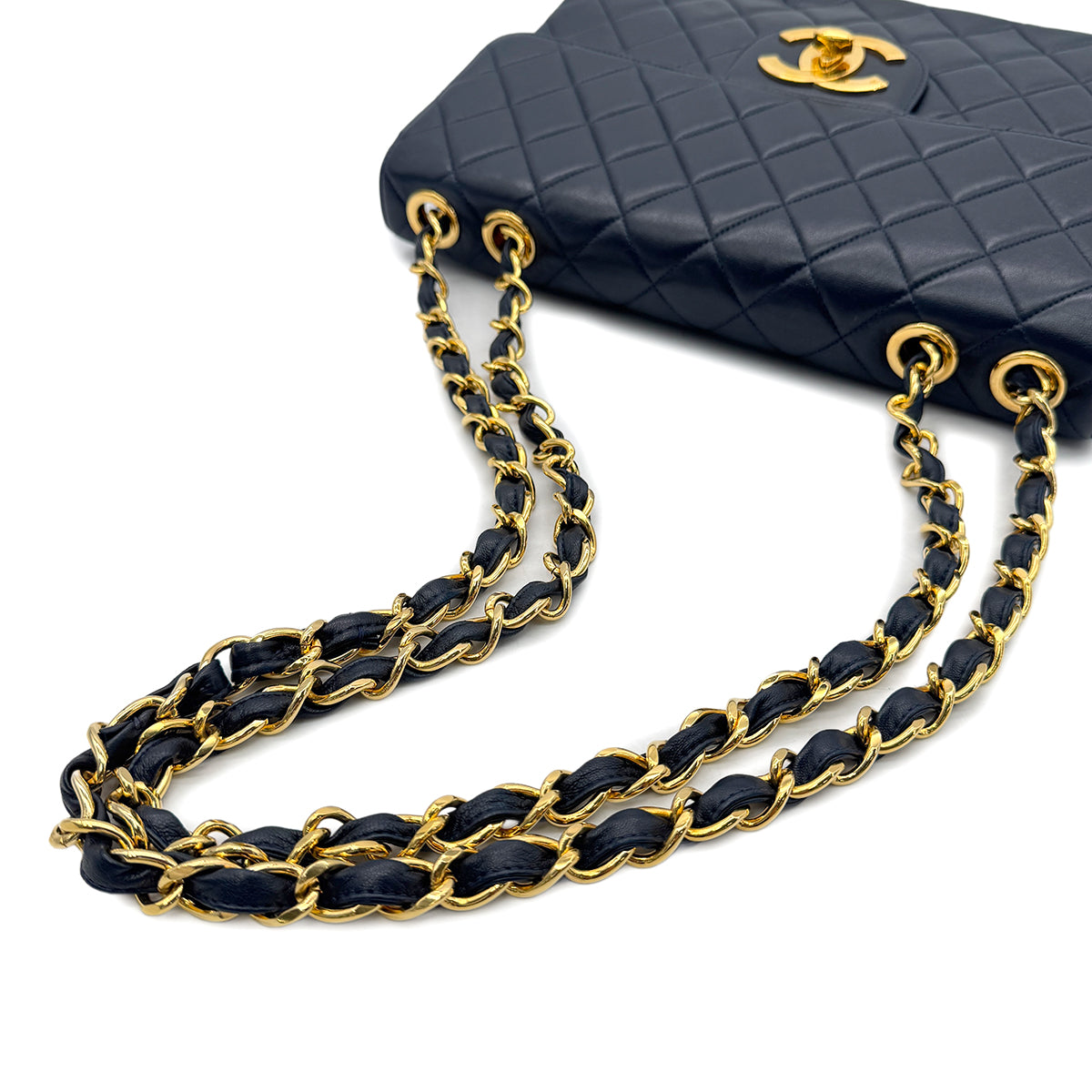 CHANEL VINTAGE JUMBO MATELASSE 30 CHAIN SHOULDER BAG NAVY LAMB SKIN 90293300