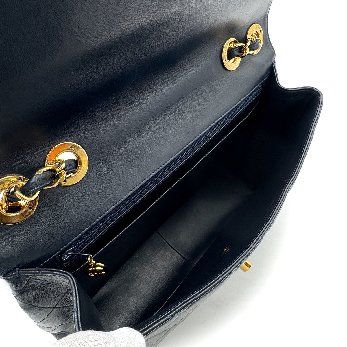 CHANEL VINTAGE JUMBO MATELASSE 30 CHAIN SHOULDER BAG NAVY LAMB SKIN 90293300