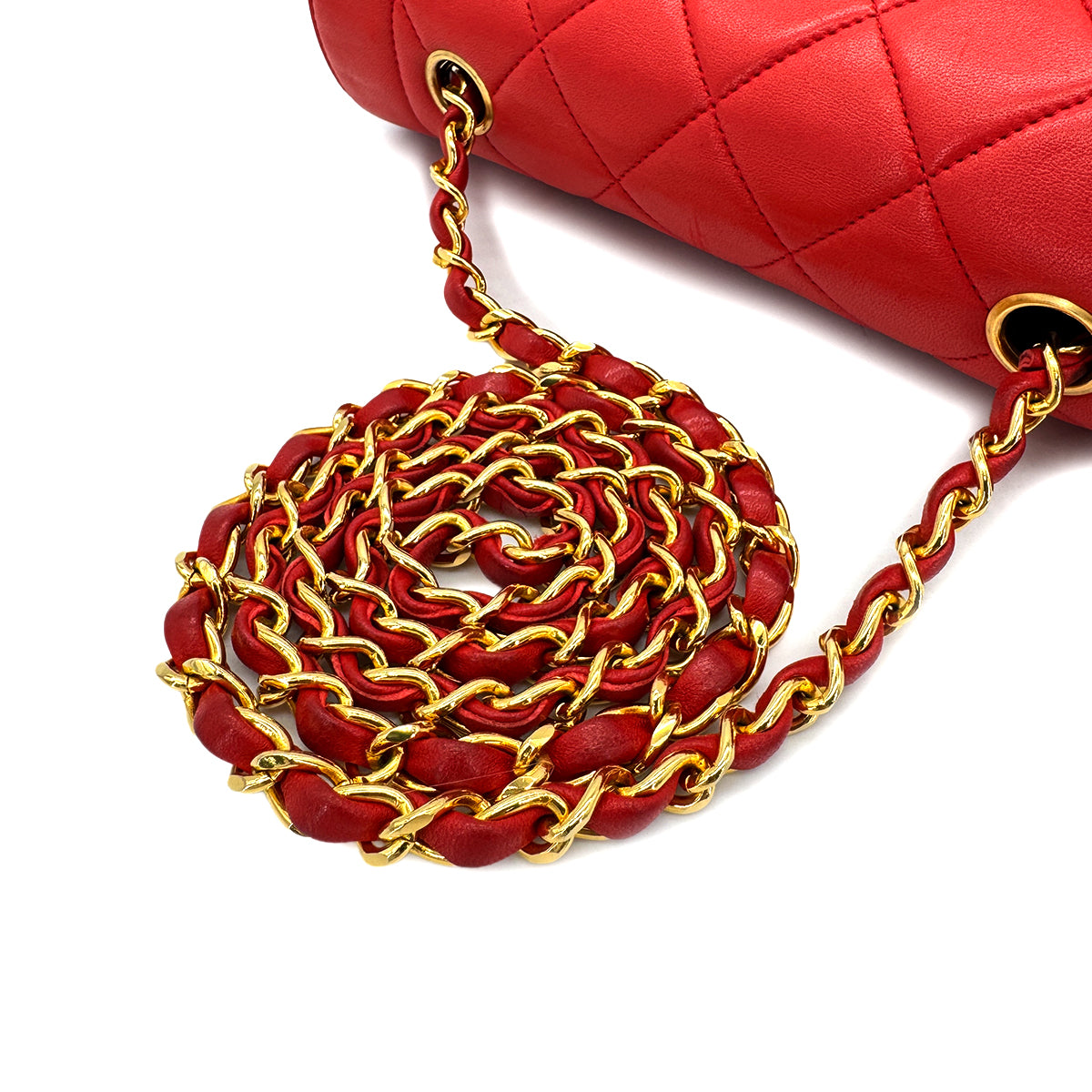 CHANEL VINTAGE DIANA SMALL CHAIN SHOULDER BAG RED LAMB SKIN 90293301