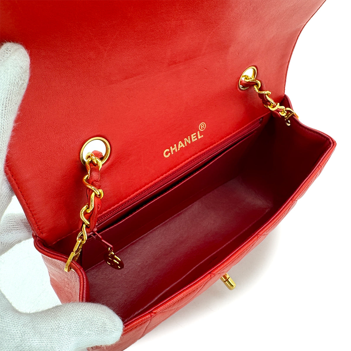 CHANEL VINTAGE DIANA SMALL CHAIN SHOULDER BAG RED LAMB SKIN 90293301