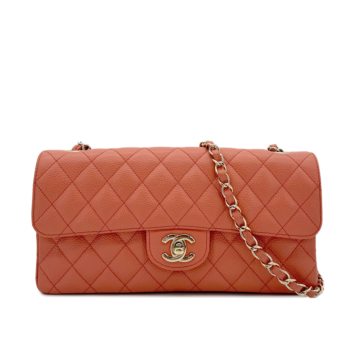 CHANEL VINTAGE EAST WEST CHAIN SHOULDER BAG ORANGE CAVIAR SKIN 90293302
