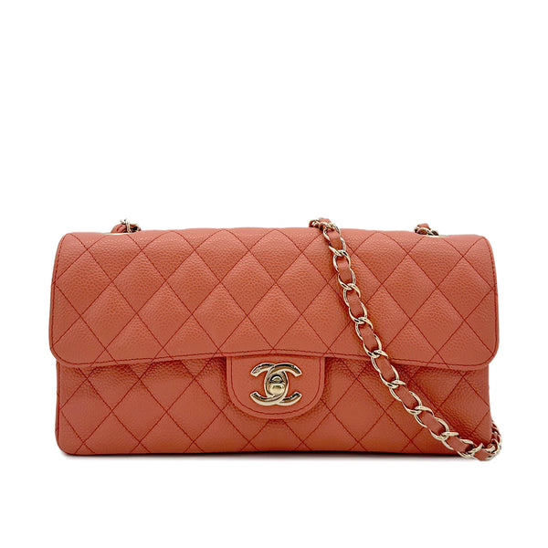 CHANEL VINTAGE EAST WEST CHAIN SHOULDER BAG ORANGE CAVIAR SKIN 90293302 - PURPOSE
