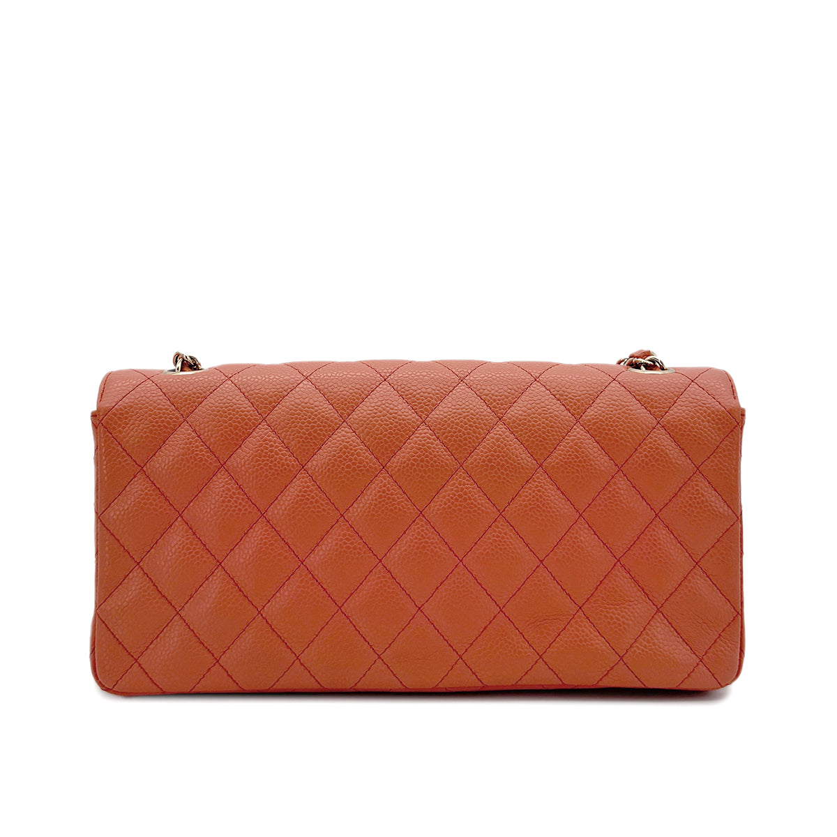 CHANEL VINTAGE EAST WEST CHAIN SHOULDER BAG ORANGE CAVIAR SKIN 90293302