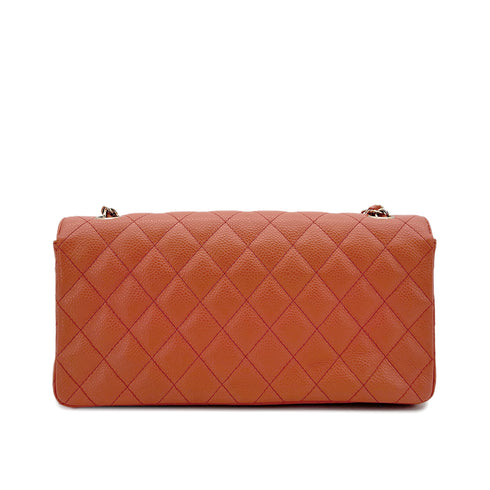 CHANEL VINTAGE EAST WEST CHAIN SHOULDER BAG ORANGE CAVIAR SKIN 90293302 - PURPOSE