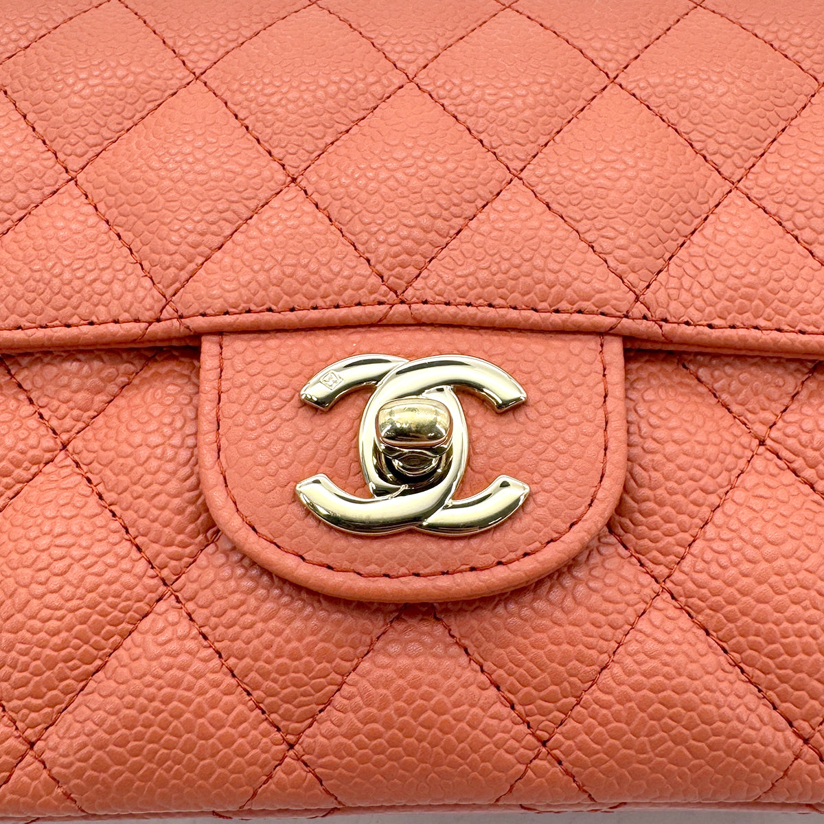 CHANEL VINTAGE EAST WEST CHAIN SHOULDER BAG ORANGE CAVIAR SKIN 90293302