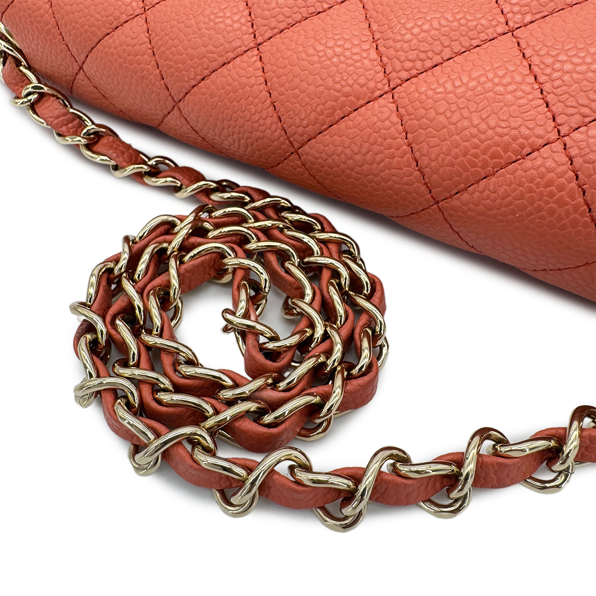 CHANEL VINTAGE EAST WEST CHAIN SHOULDER BAG ORANGE CAVIAR SKIN 90293302