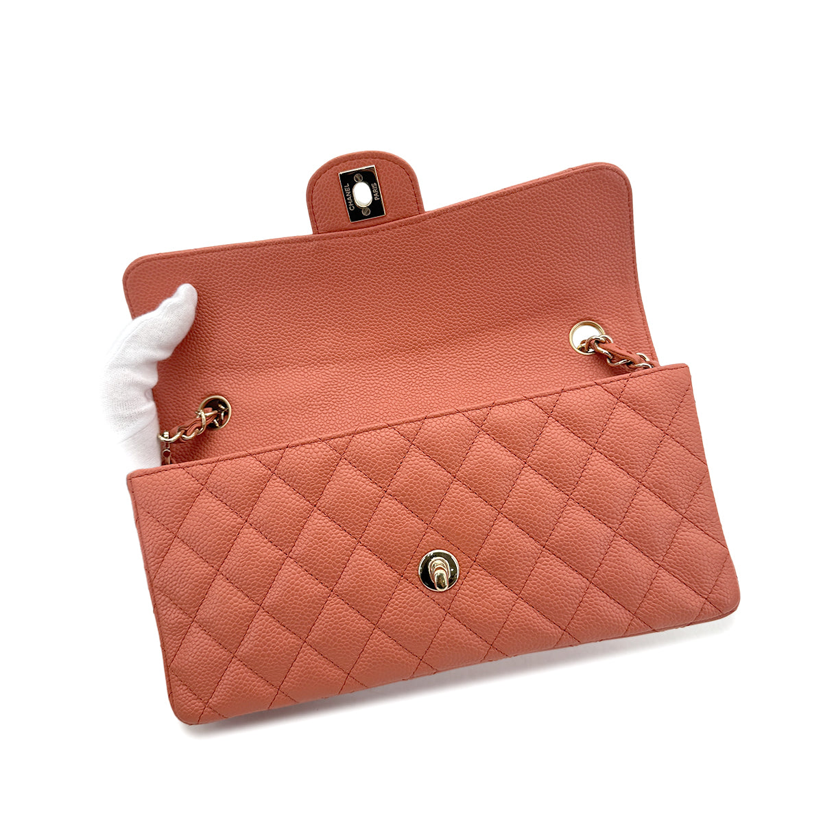 CHANEL VINTAGE EAST WEST CHAIN SHOULDER BAG ORANGE CAVIAR SKIN 90293302