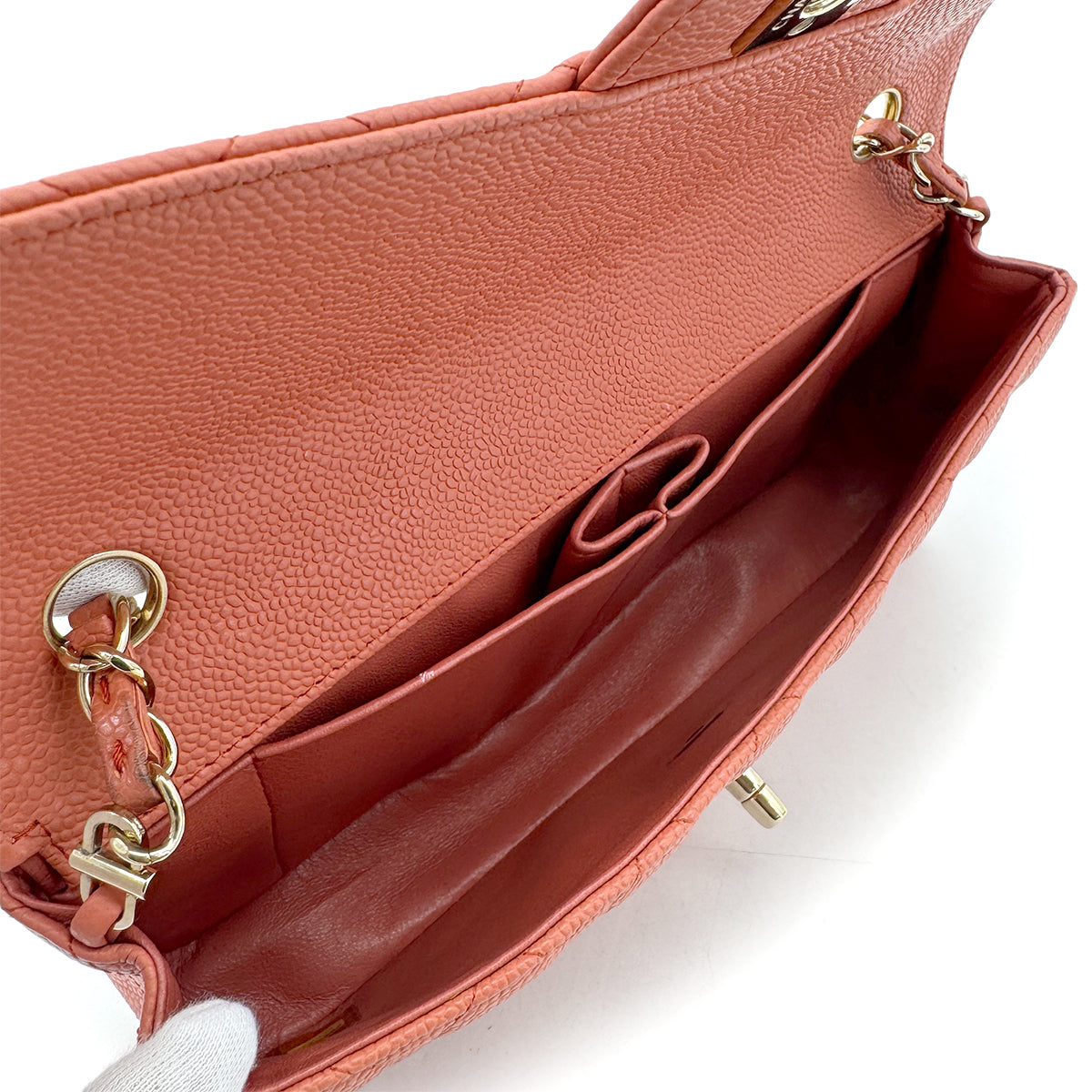 CHANEL VINTAGE EAST WEST CHAIN SHOULDER BAG ORANGE CAVIAR SKIN 90293302