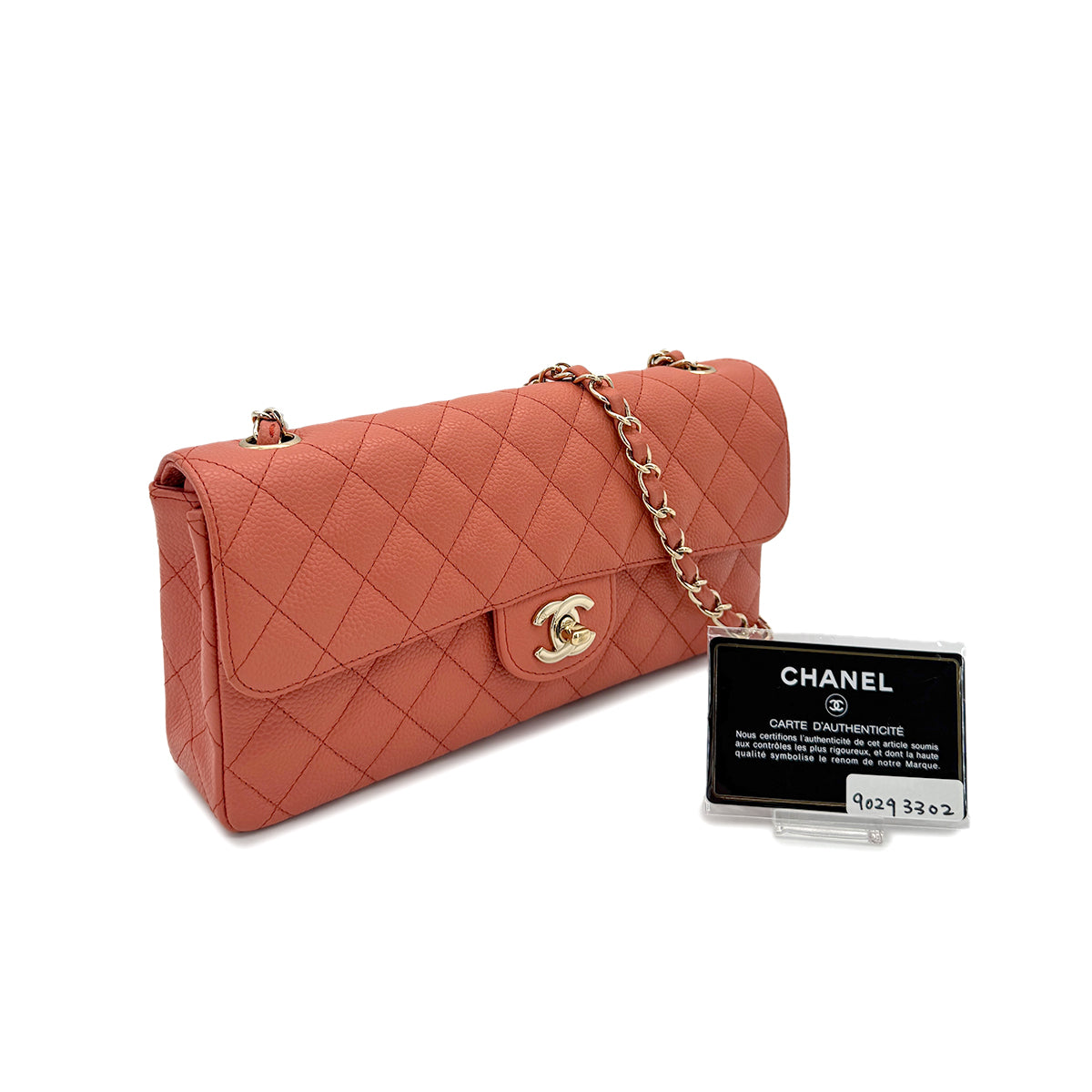 CHANEL VINTAGE EAST WEST CHAIN SHOULDER BAG ORANGE CAVIAR SKIN 90293302