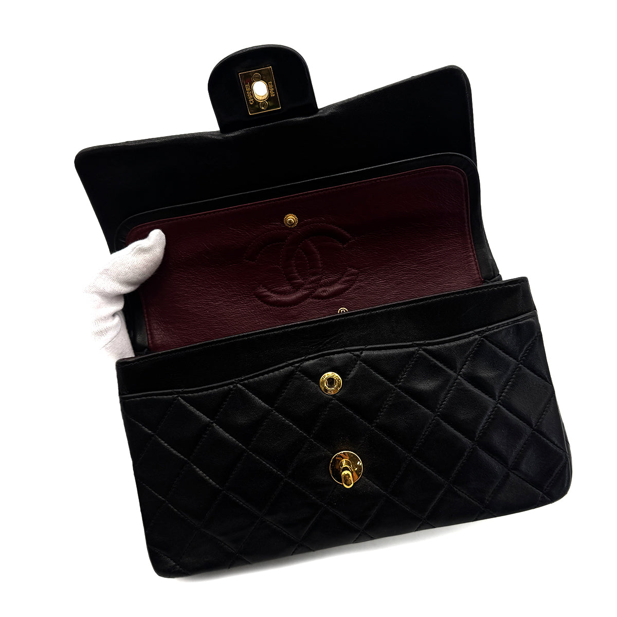 CHANEL VINTAGE CLASSIC FLAP SMALL CHAIN SHOULDER BAG BLACK LAMB SKIN 90293303