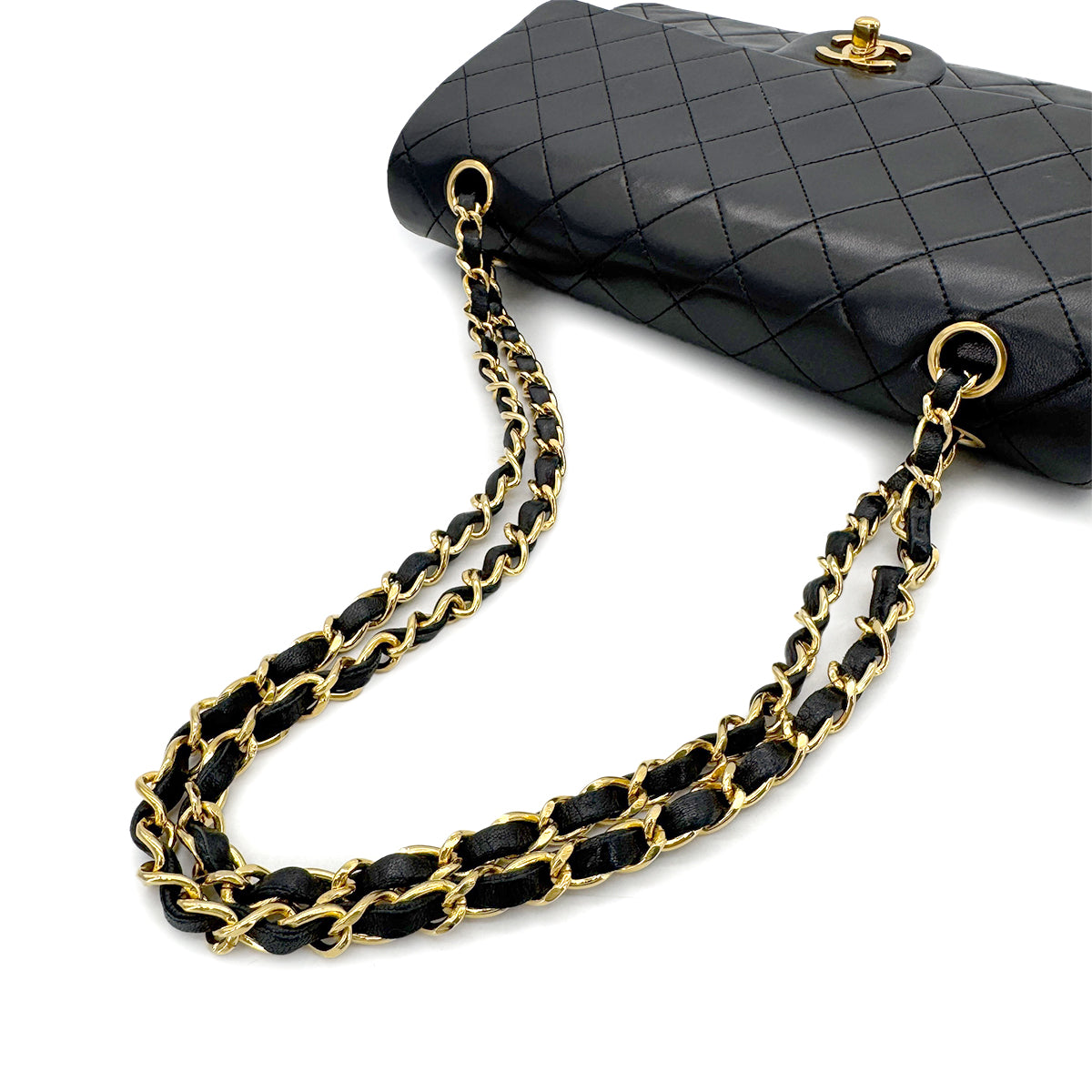 CHANEL VINTAGE CLASSIC FLAP MEDIUM CHAIN SHOULDER BAG BLACK LAMB SKIN 90293304